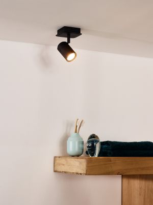 Plafonnier - noir - 10x10x12,5cm - dimmable - GU10 - 5W - 3000K - IP44