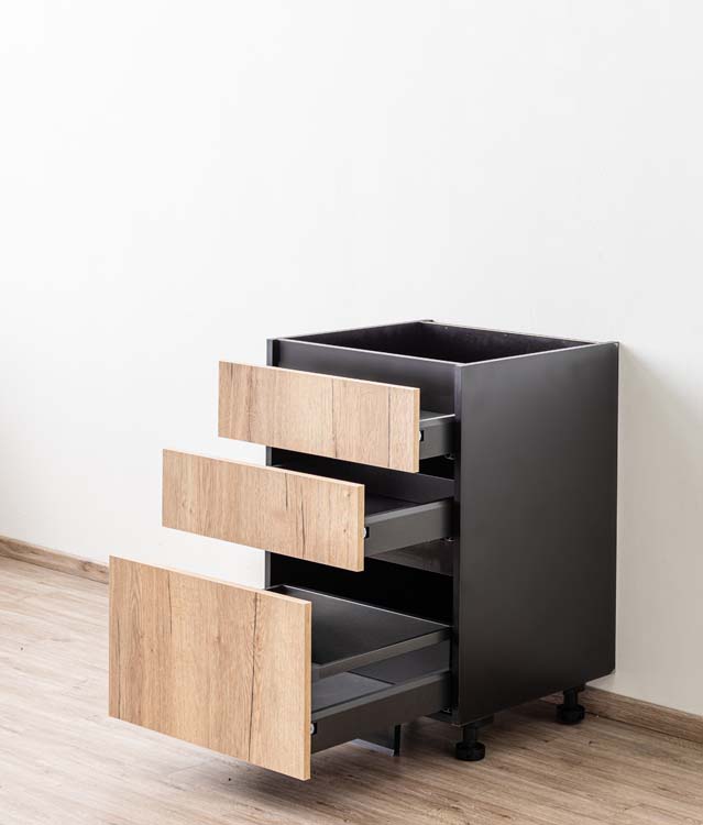 Armoire de cuisine Plenti avec 3 tiroirs noirs/aspect bois 60x78cm