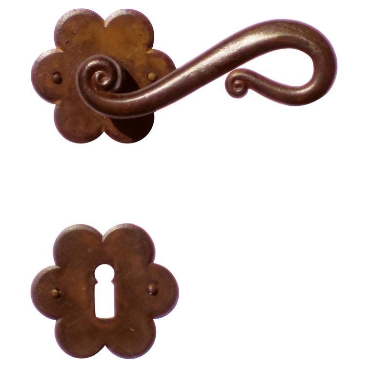 Poignée de porte pro roma rouille fleur rosace barbe