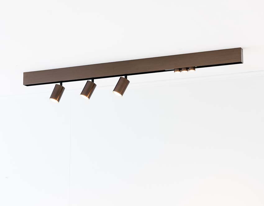 Rail lumineux Design Béa bronze brossé - 1,8m - 3 spots & 3 anneaux