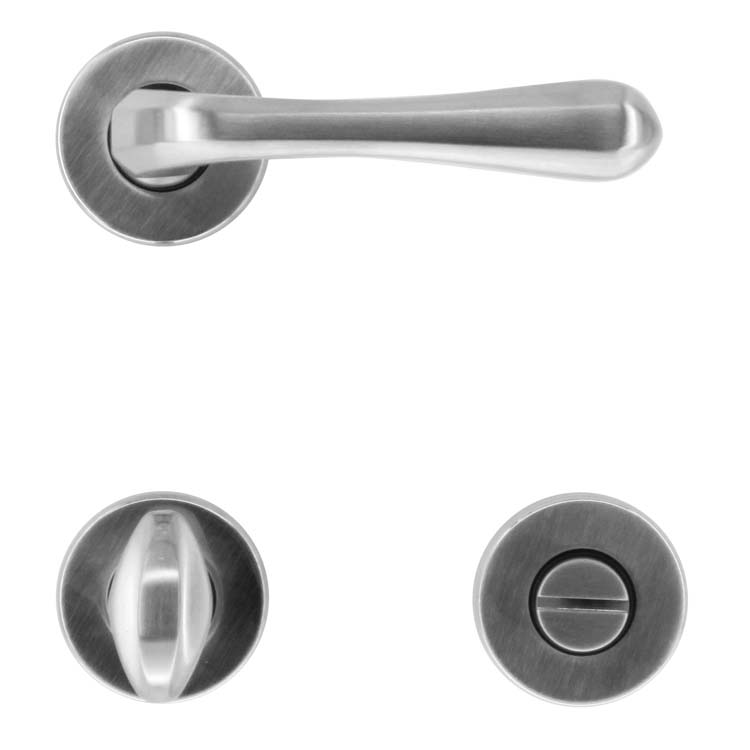 Poignée de porte alba look inox avec serrure toilette