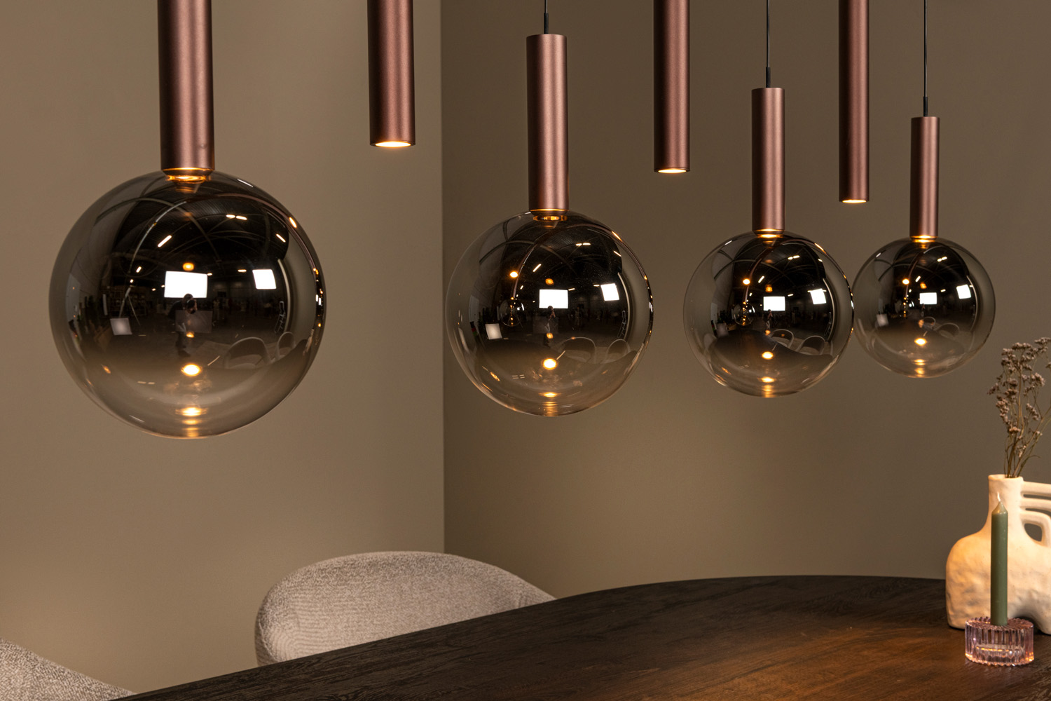 Lucide Premium Jasmine - Suspension - LED Dim. - CCT - 7X4W 2200K/3300K - Convient aux mezzanines et plafonds hauts - Cuivre