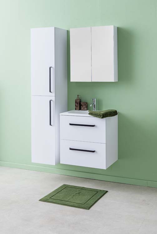 Badkamermeubel Bison mat wit hangend met enkele wastafel glanzend wit 60cm