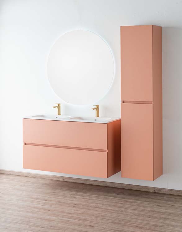 Badkamermeubel Puro blush hangend met dubbele wastafel mat wit 120cm