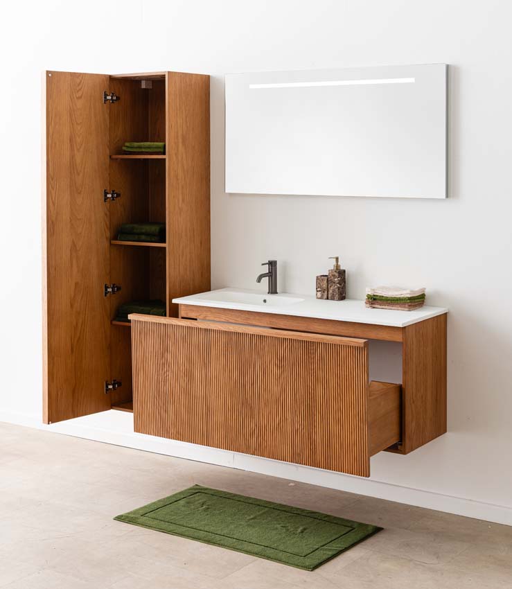 Meuble de salle de bain Fae chêne suspendu avec vasque simple blanc mat 120cm