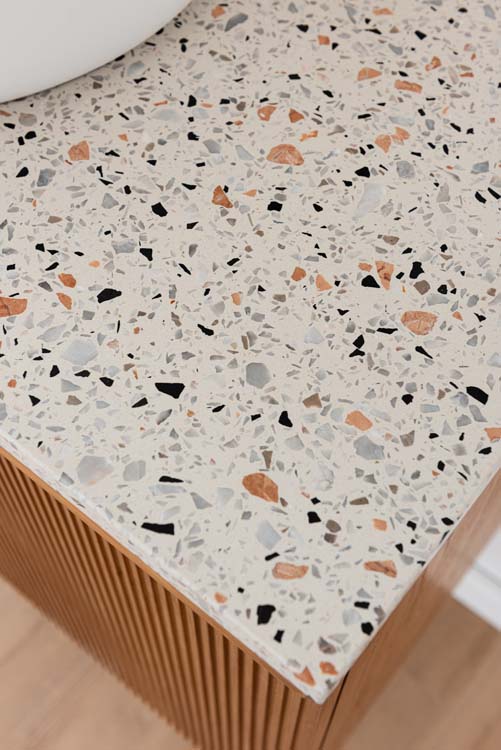 Topblad terrazzo Usher excl opbouwkom voor enkel badkamermeubel  90,5cm