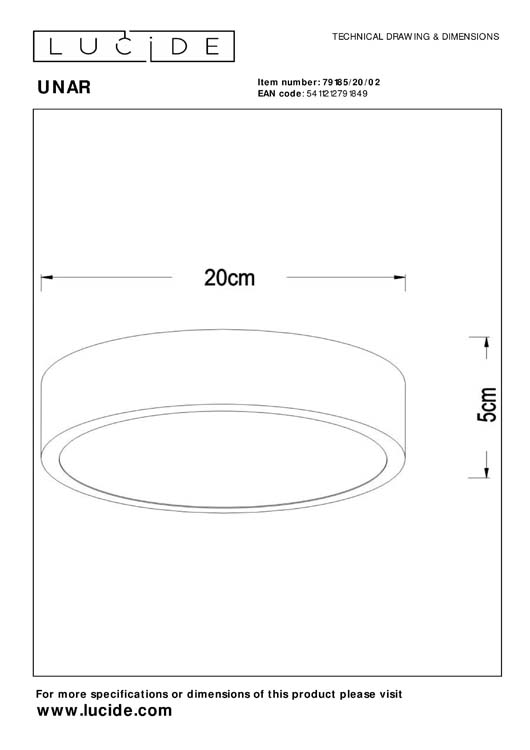 Lucide UNAR - Plafonnière - Ø 20 cm - LED Dimb. - 1x12W 2700K - 3 StepDim - Mat Goud / Messing