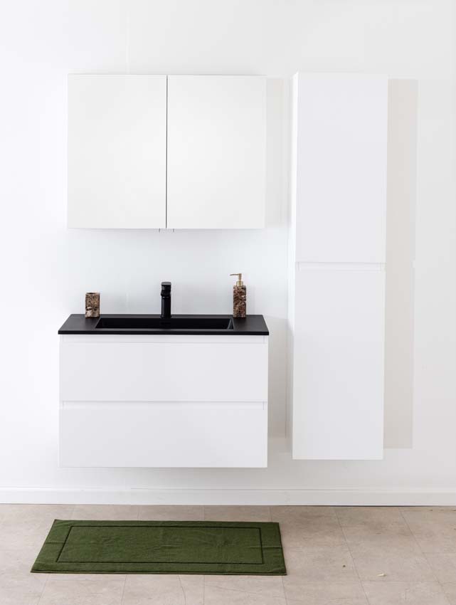 Badkamermeubel Tibo wit met enkele wastafel mat zwart 90cm