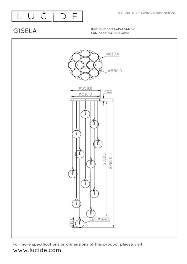 GISELA - Suspension - Ø 61 cm - LED Dim. - 12x3,6W 2700K - Ambre