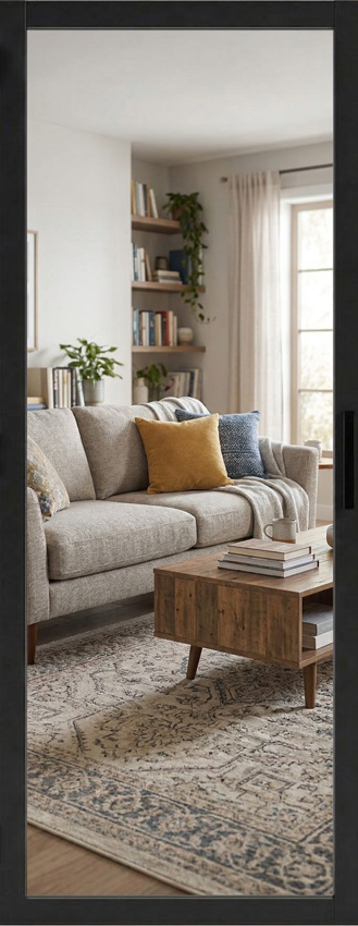 Complete steel look deur hout zwart 1R L201,5xB63cm helder glas omkeerbaar