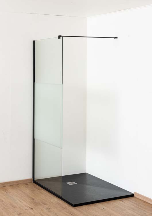Paroi de douche à litalienne Anais verre acidifié avec kit de profilés noir 97x200cm