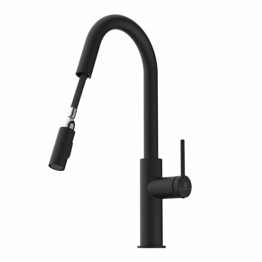 Keukenkraan Wasserwerk WK 13 Curve mat zwart met uittrekbare uitloop