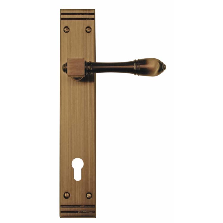 Poignée de porte pro luciana bronze sur bouclier avec cylindre