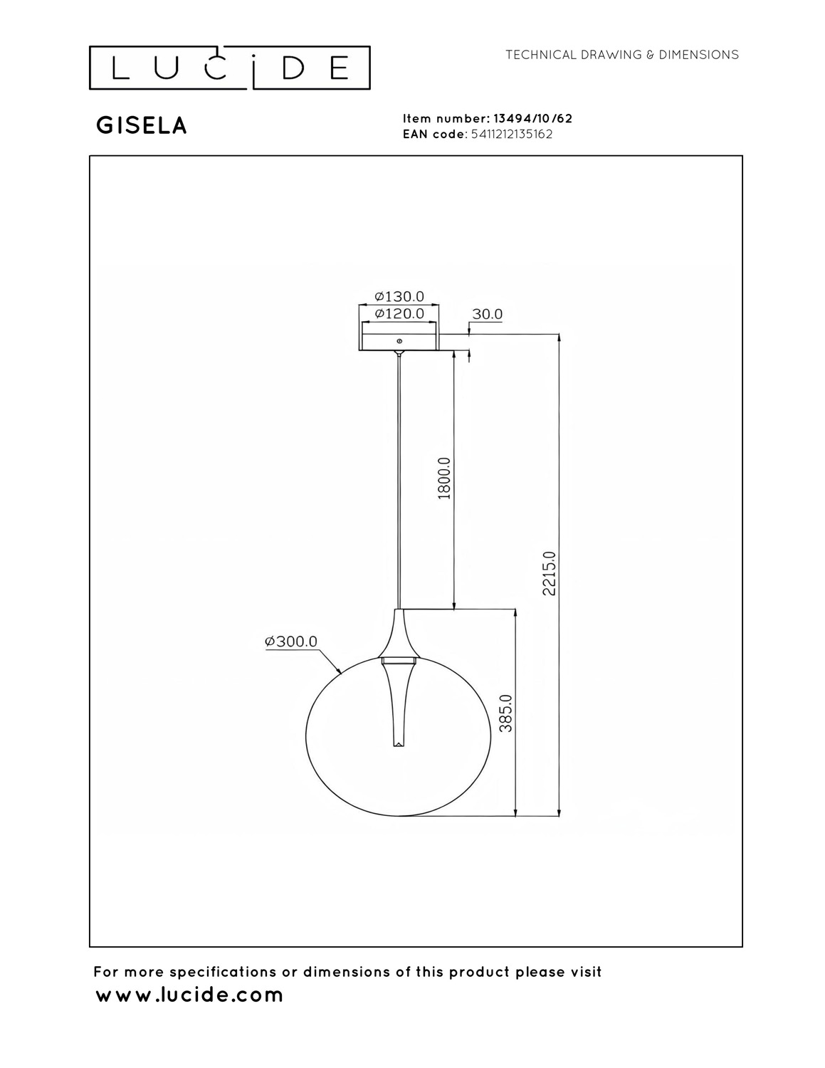 Lucide Premium Gisela - Suspension - Ø30cm - LED Dim. - 1X9,4W 2700K - Ambre