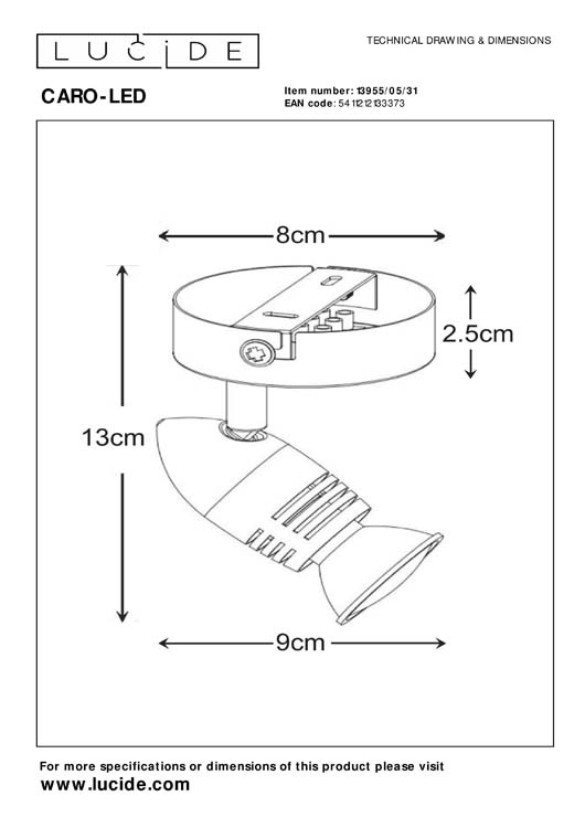 Wandspot - wit - Ø8.5cm - GU10 - 5W