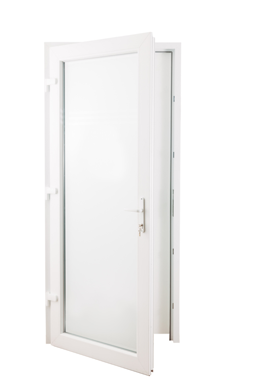 Porte extérieure 3 lignes claires PVC verre mat blanc 980x2180mm ouvrant à gauche