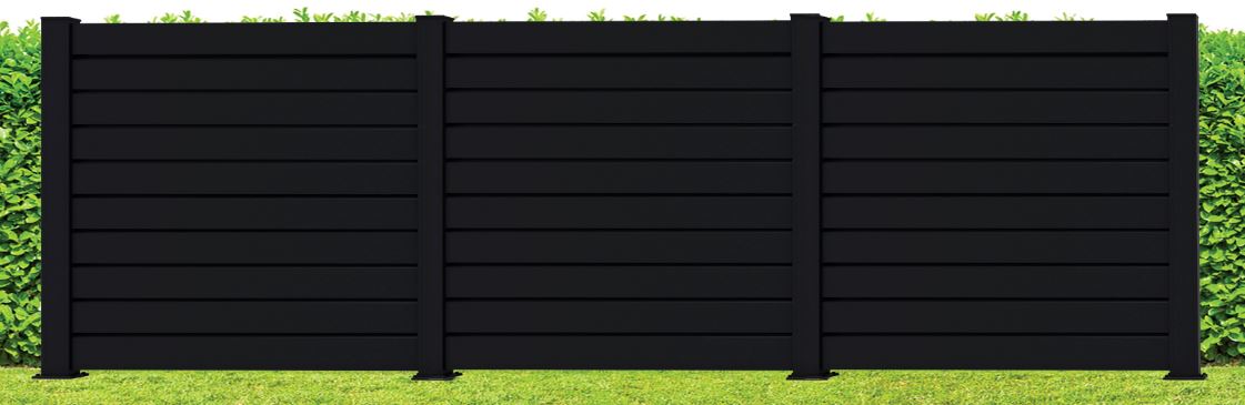 Clôture Havana aluminium noir 3 panneaux 180x636cm