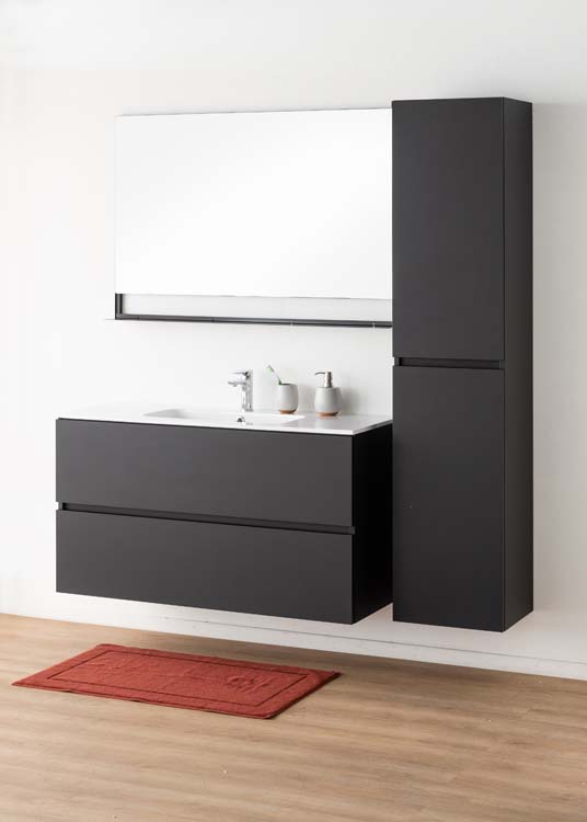 Badkamermeubel Puro mat zwart hangend met enkele wastafel glanzend wit 120cm
