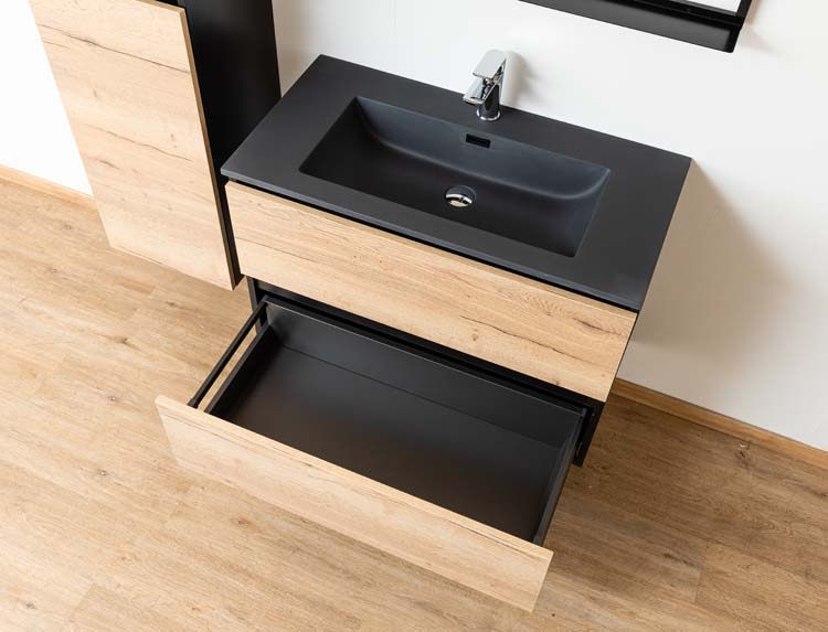 Meuble de salle de bain Dotan chêne chêne/noir 900 mm lavabo mat noir