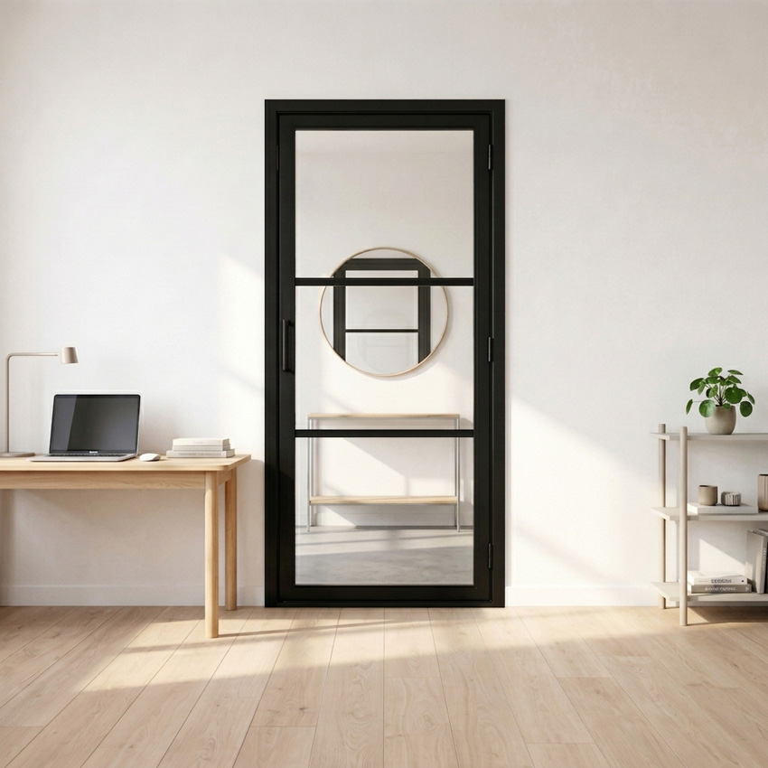 Complete deur 73cm steel look feeling black 3R helder glas 201.5cm