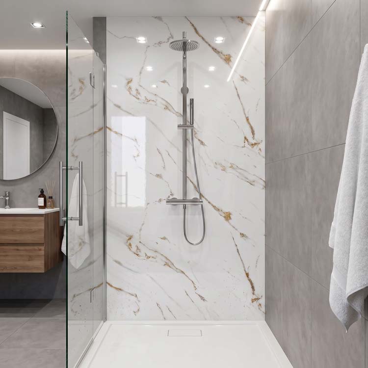 Panneau mural PVC marbre blanc/or 120x280x0,3cm
