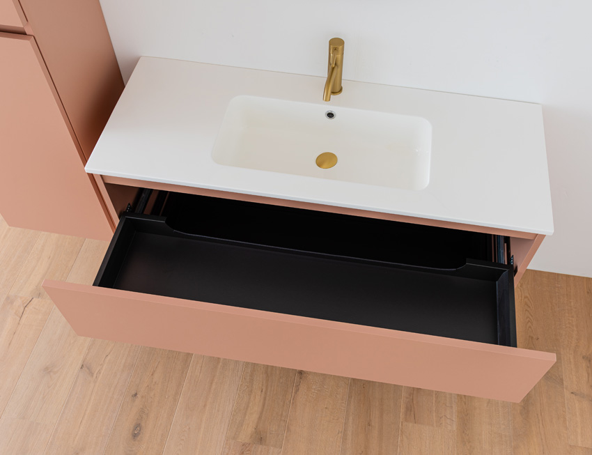Meuble de salle de bains Dotan abricot suspendu avec lavabo simple blanc brillant 120cm