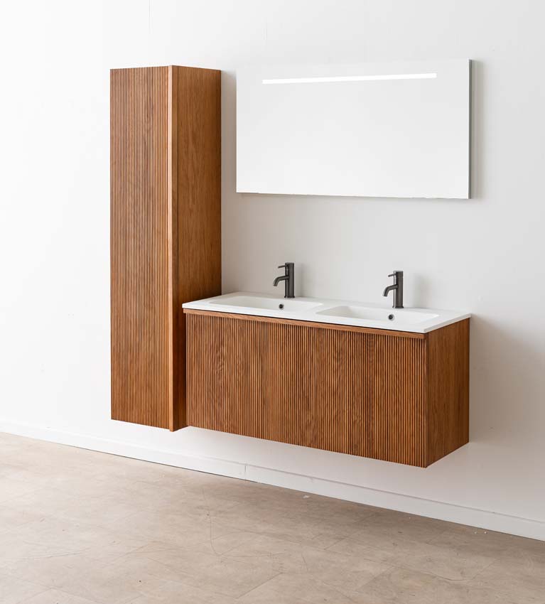 Badkamermeubel Fae eik hangend met dubbele wastafel mat wit 120cm