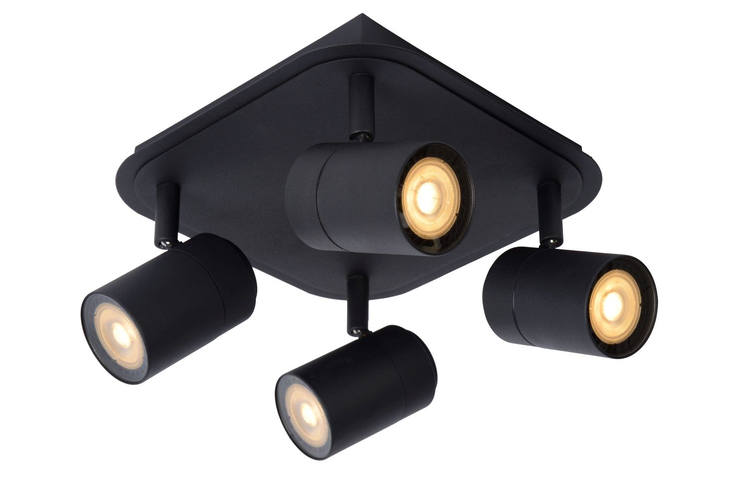 LENNERT - Plafondspot Badkamer - LED Dimb. - GU10 - 4x5W 3000K - IP44 - Zwart