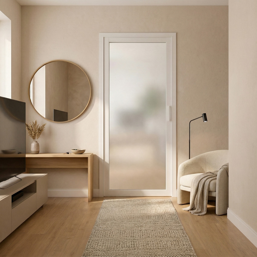 Complete deur 73cm  steel look feeling wit 1R mat glas 201.5cm