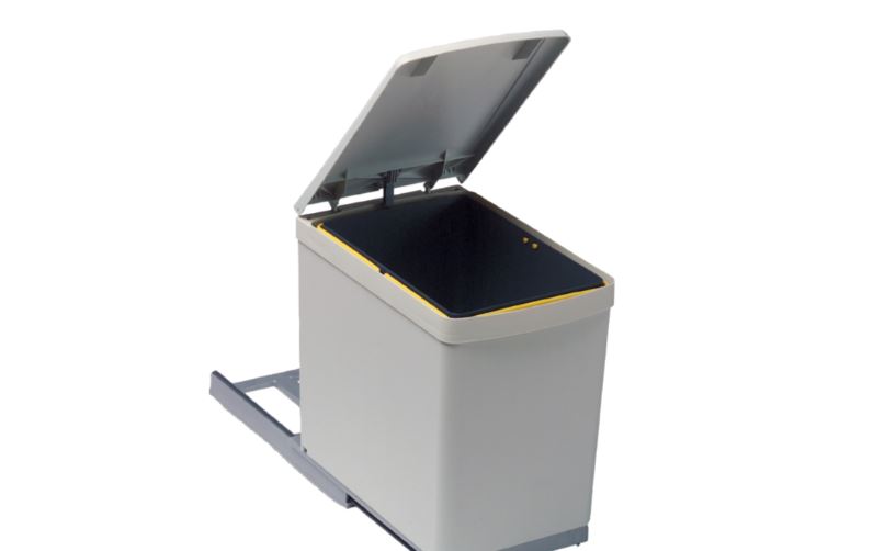 Poubelle encastrable 280 gris clair 16L pour porte battante