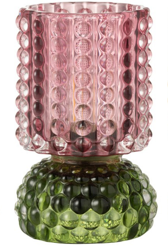 Lamp - LED - glas - roos/groen - 10x10x16cm - 1 stuk