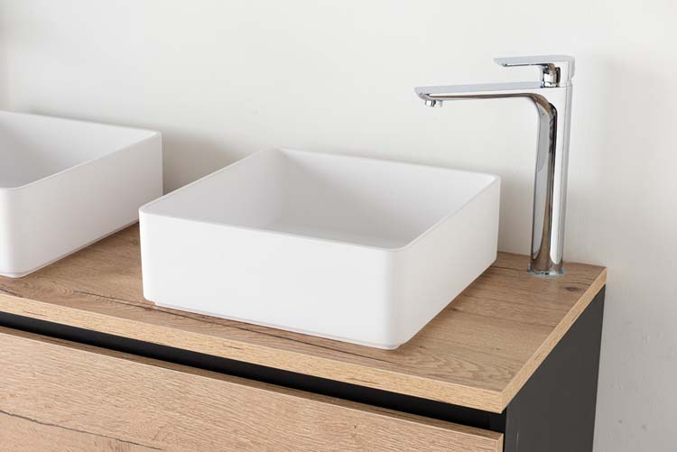 Meuble de salle de bain Dotan chêne/noir 1200 mm tablette en saillie melamine Meuble de salle de bain Dotan chêne/noir 1200 mm tablette en saillie melamine