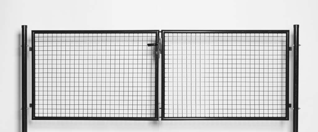 Portillon de jardin double complet noir 125x300cm - poteaux ronds, poteaux, serrure et poignée inclus
