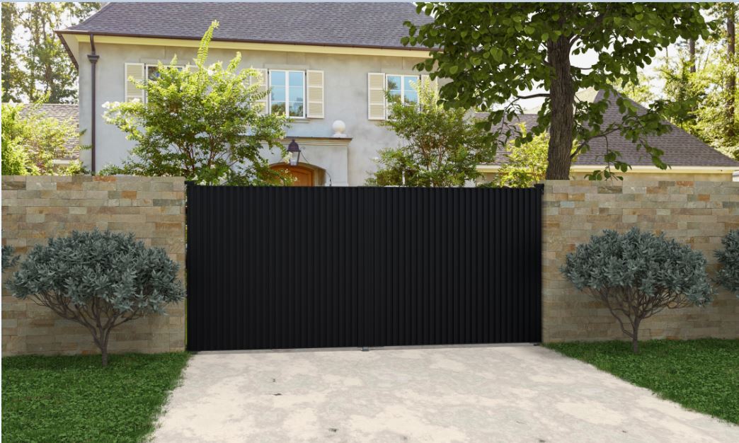 Portail battant double Line Up aluminium noir 300x175cm - fermé avec lames verticales, quincaillerie incluse