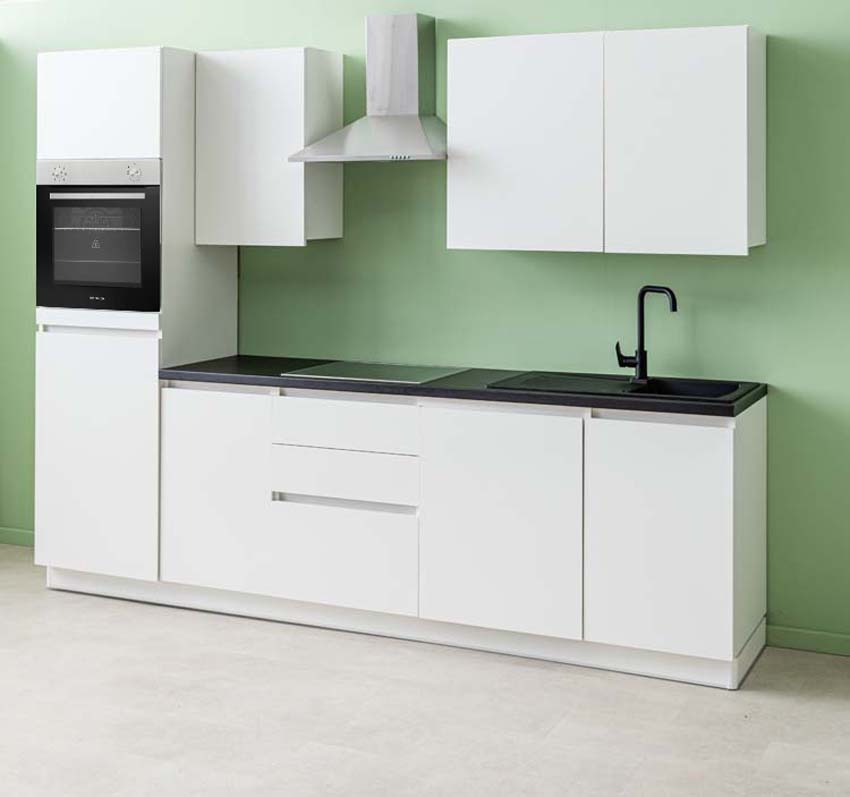 Cuisine Plenti blanche/noire 280cm - tiroirs - sans appareils