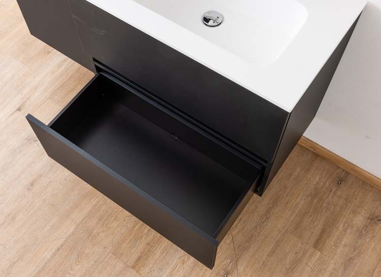 Meuble de salle de bains Puro noir mat suspendu avec lavabo simple blanc brillant 80cm