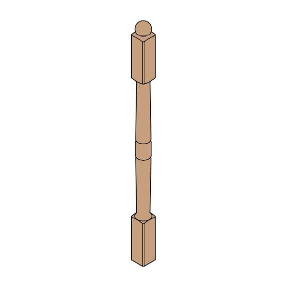 Gedraaide paal in beuk 133x7x7cm