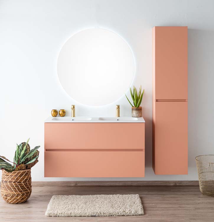 Badkamermeubel Puro blush hangend met dubbele wastafel mat wit 120cm