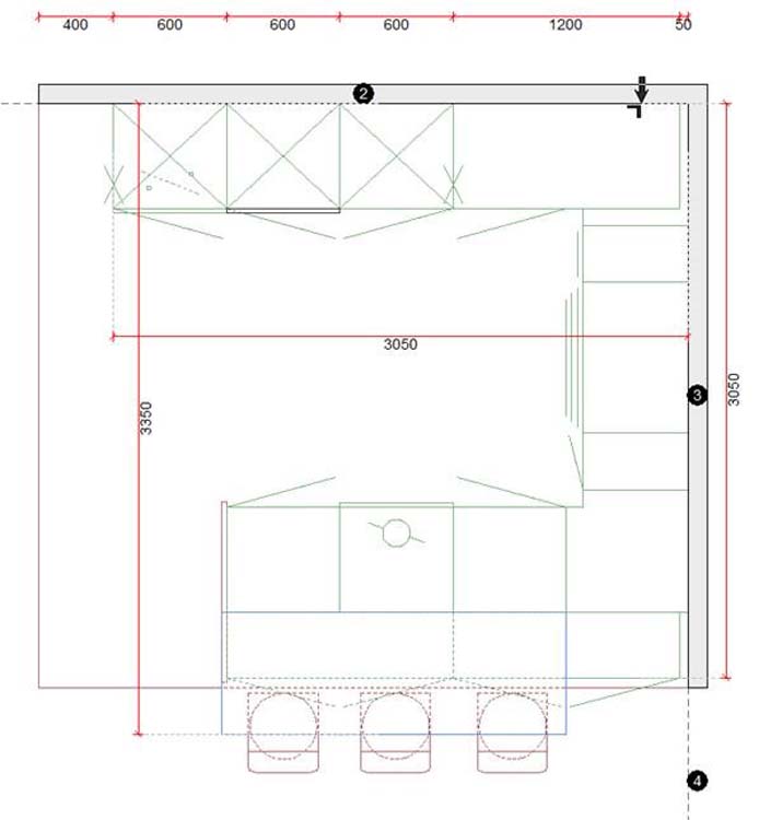 Grondplan toonzaalkeuken