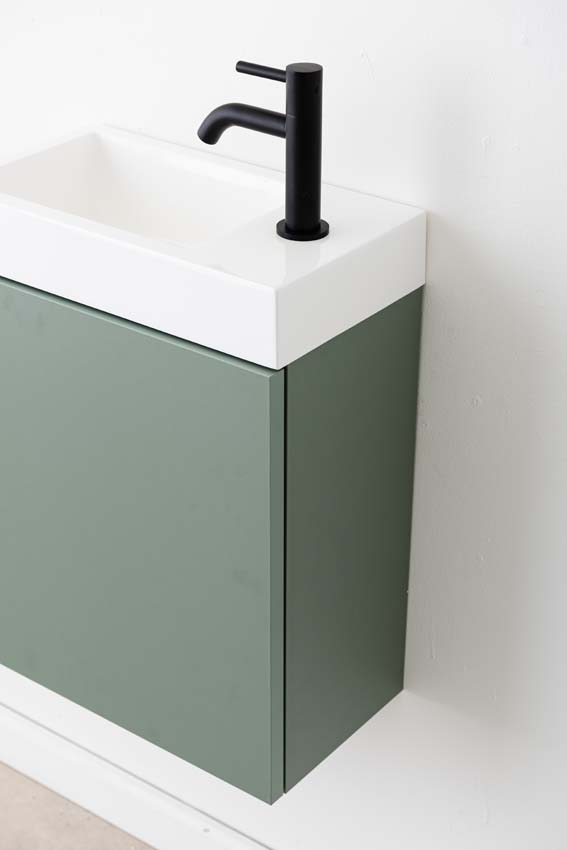 Meuble de toilette Dotan eucalyptus vert lavabo blanc brillant 45x40x22cm