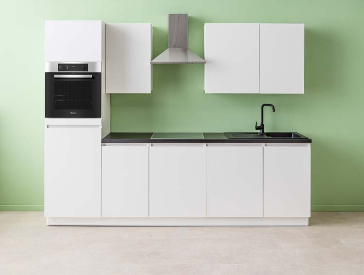 Cuisine Plenti blanc/noir 280cm - hotte murale en inox - sans appareils