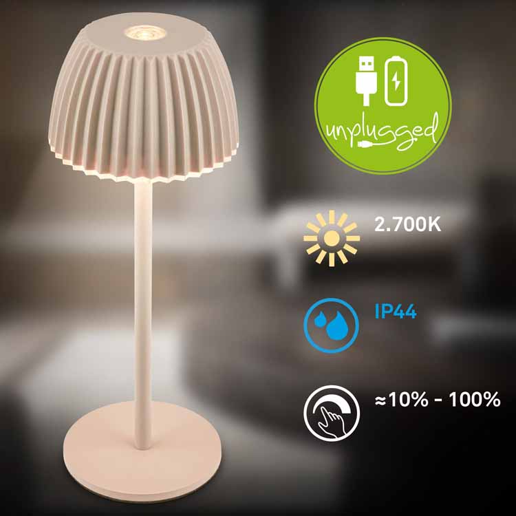 Lampe de table Valera - beige - 15.5cm - dimmable - LED - 1.5W - 2700K - IP44 - USB