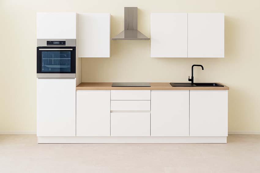 Cuisine Plenti 280 cm - four en haut - tiroirs - sans appareils - blanc/look de chêne