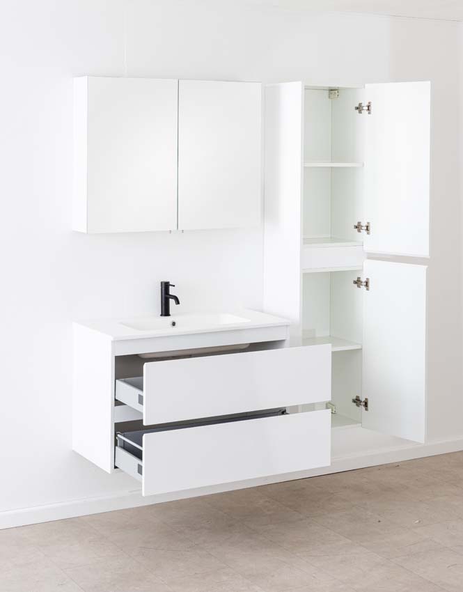 Meuble de salle de bain Tibo blanc avec lavabo simple blanc mat 90cm