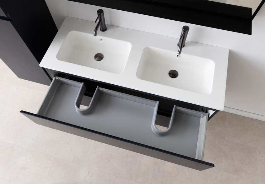 Badkamermeubel Tibo grijs hangend met dubbele wastafel mat wit 120cm