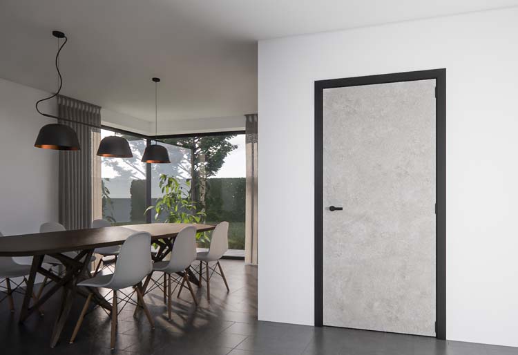 Complete binnendeur Industrial betonlook 201,5x73cm tubespaan omkeerbaar + zwarte deurkast 16,5cm