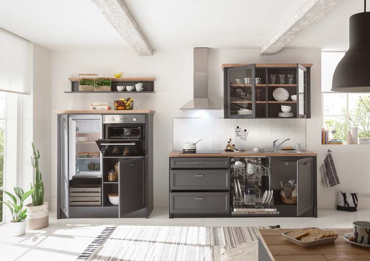 Cuisine Victoria anthracite 344 cm - plaque de cuisson vitrocéramique - sans appareils