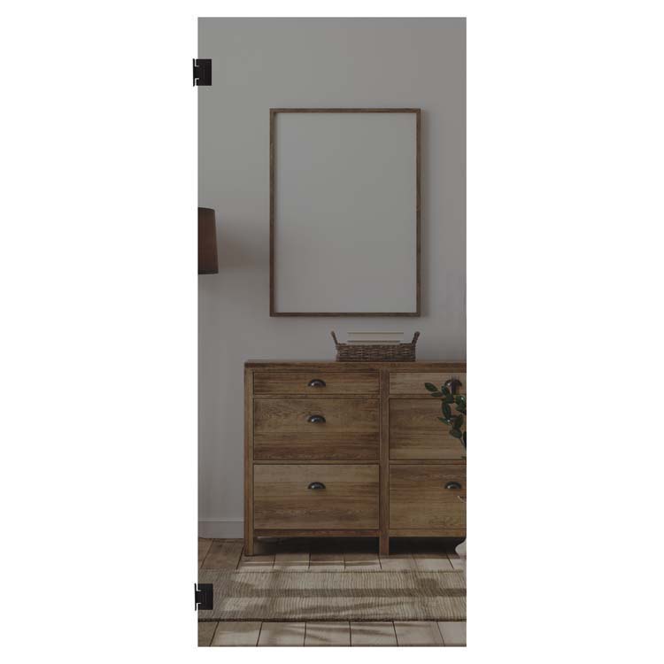 Porte intérieure vitrée simple Sky Grey verre fumé sur mesure - charnières noires