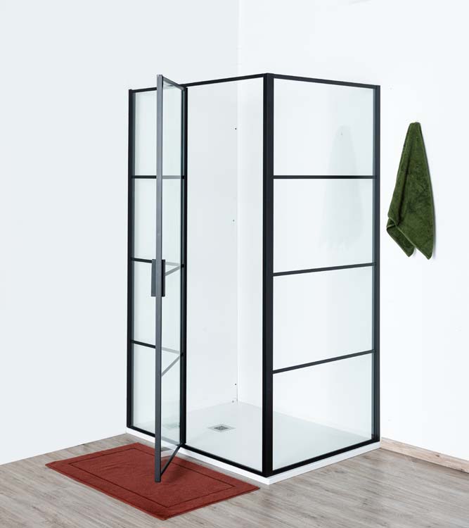 Douchedraaideur met vast deel Ulysses zwart 120x200cm