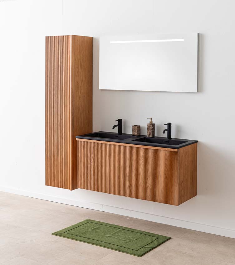 Badkamermeubel Fae eik hangend met dubbele wastafel mat zwart 120cm